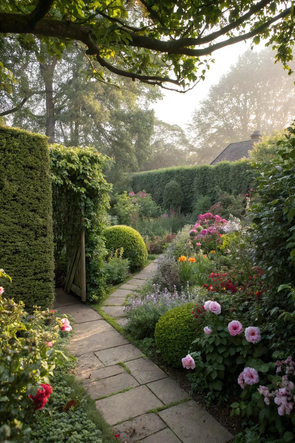 A hidden clandestine garden offering a magical escape.