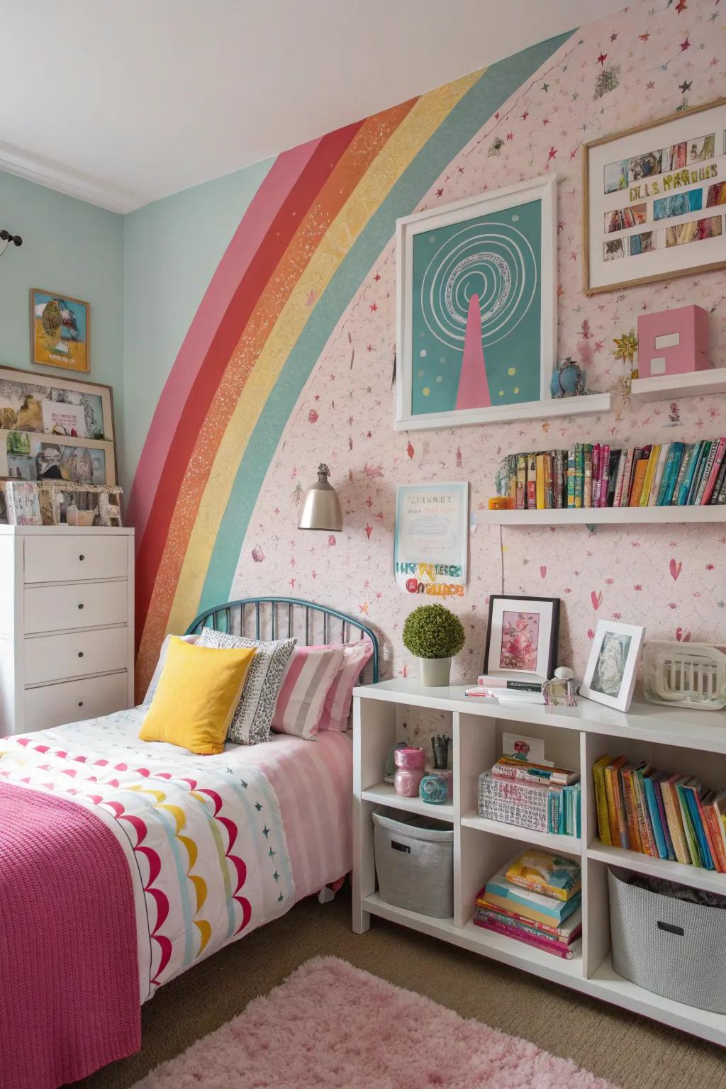 A statement wall injects drama and character into the bedroom.