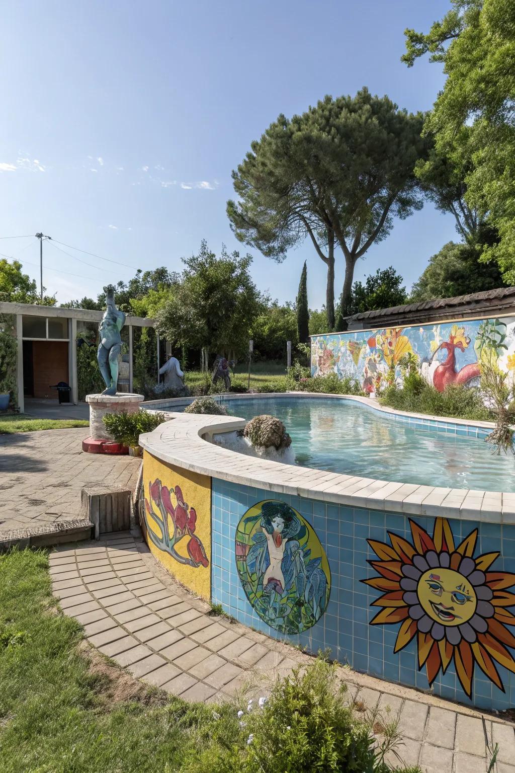 Outdoor art makes the pool a personal getaway.