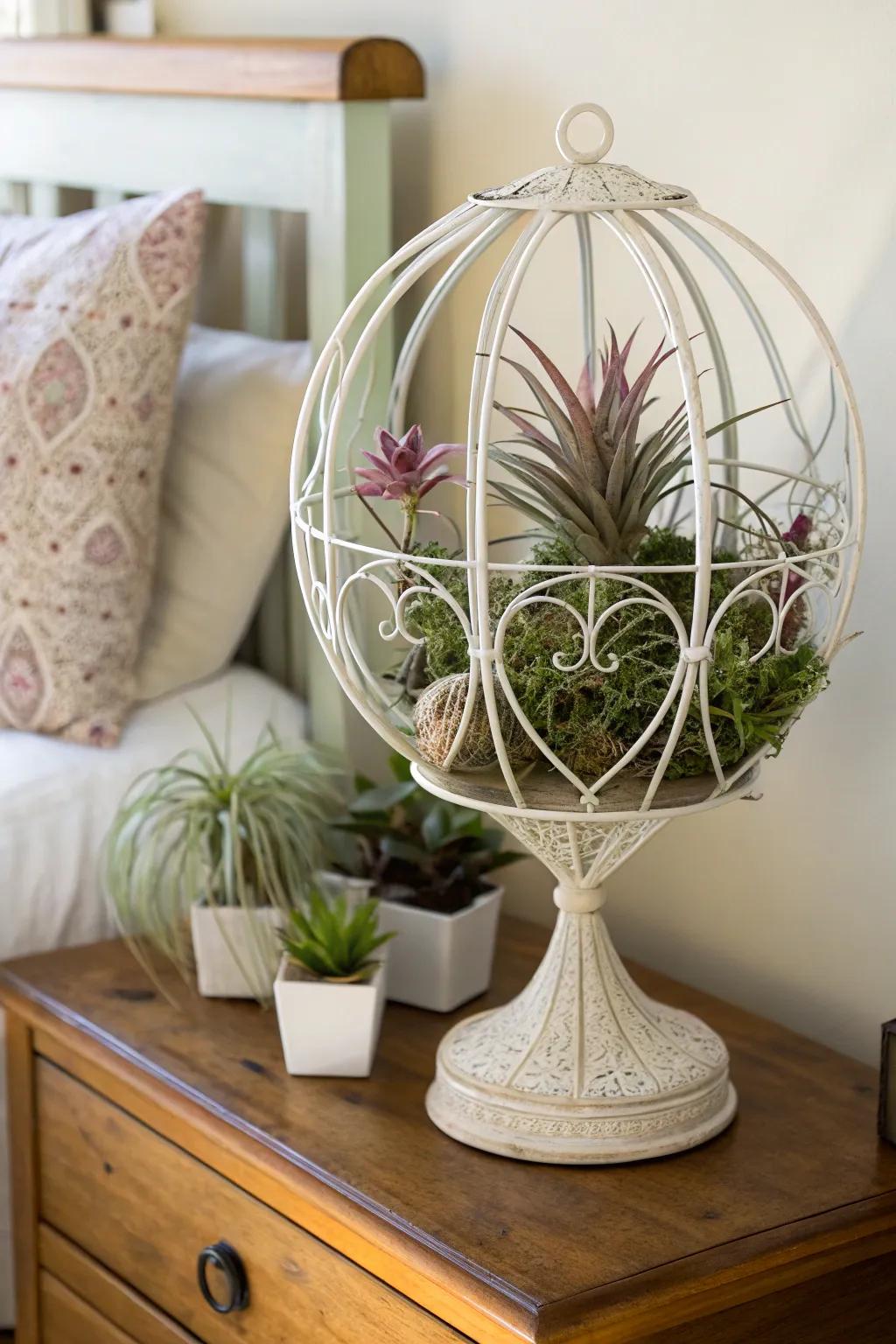Wire-formed sculptures transform air plants into striking artwork.
