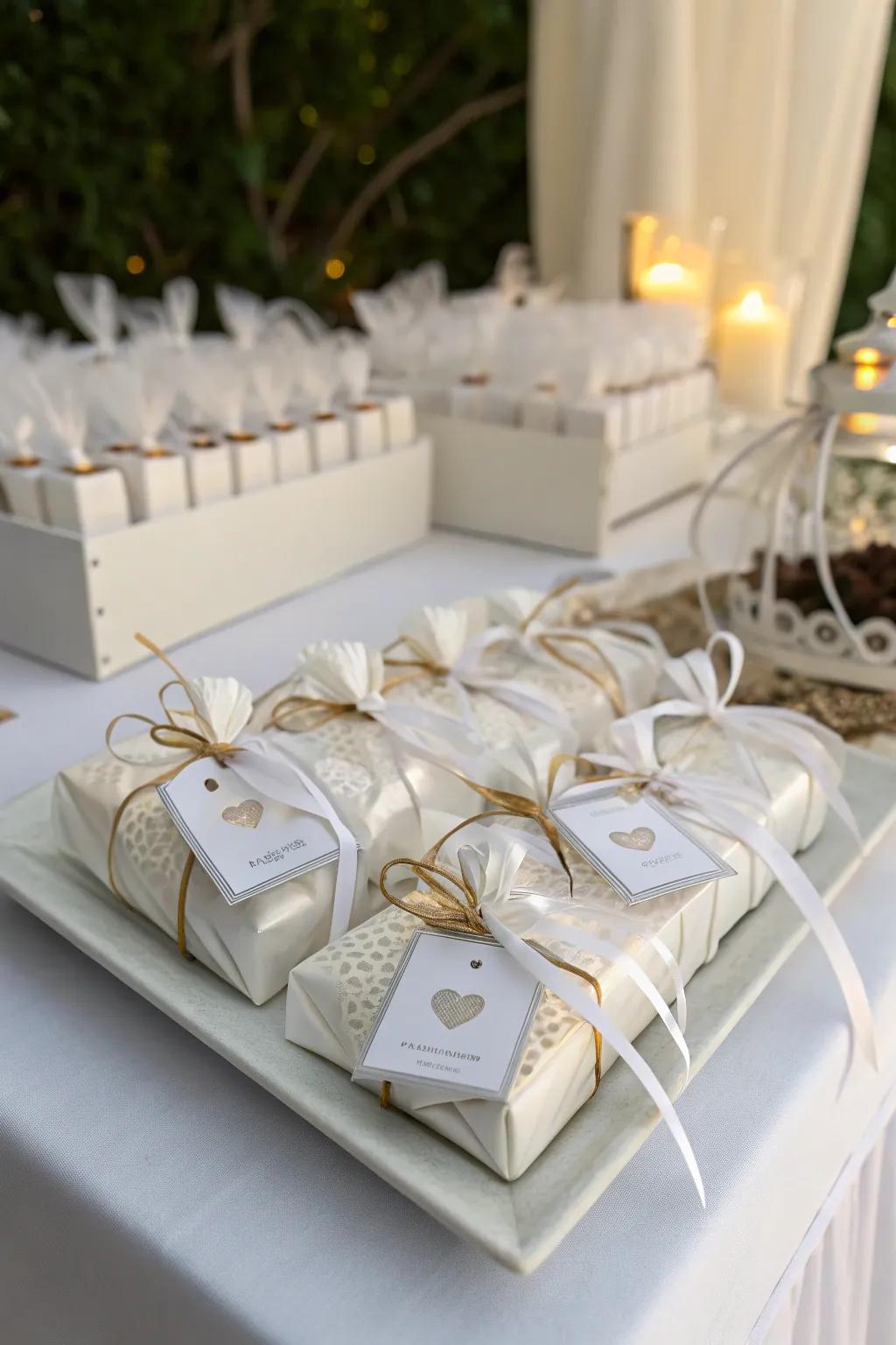 Ivory themed gifts offer a heartfelt farewell to guests.