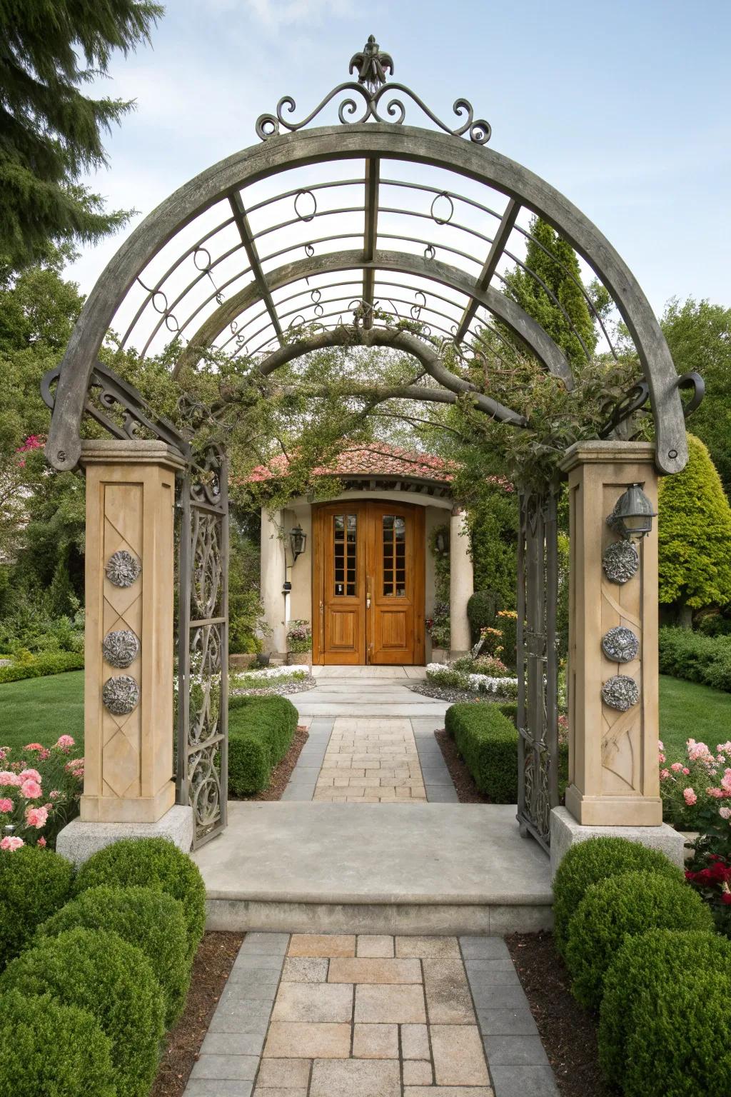An artistic arbor for a unique and eye-catching gateway.