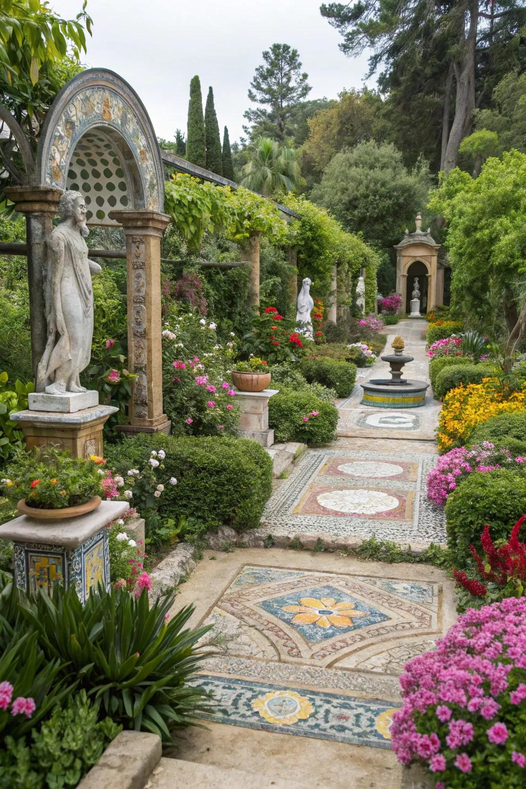 Artistic accents adding personality to the garden.