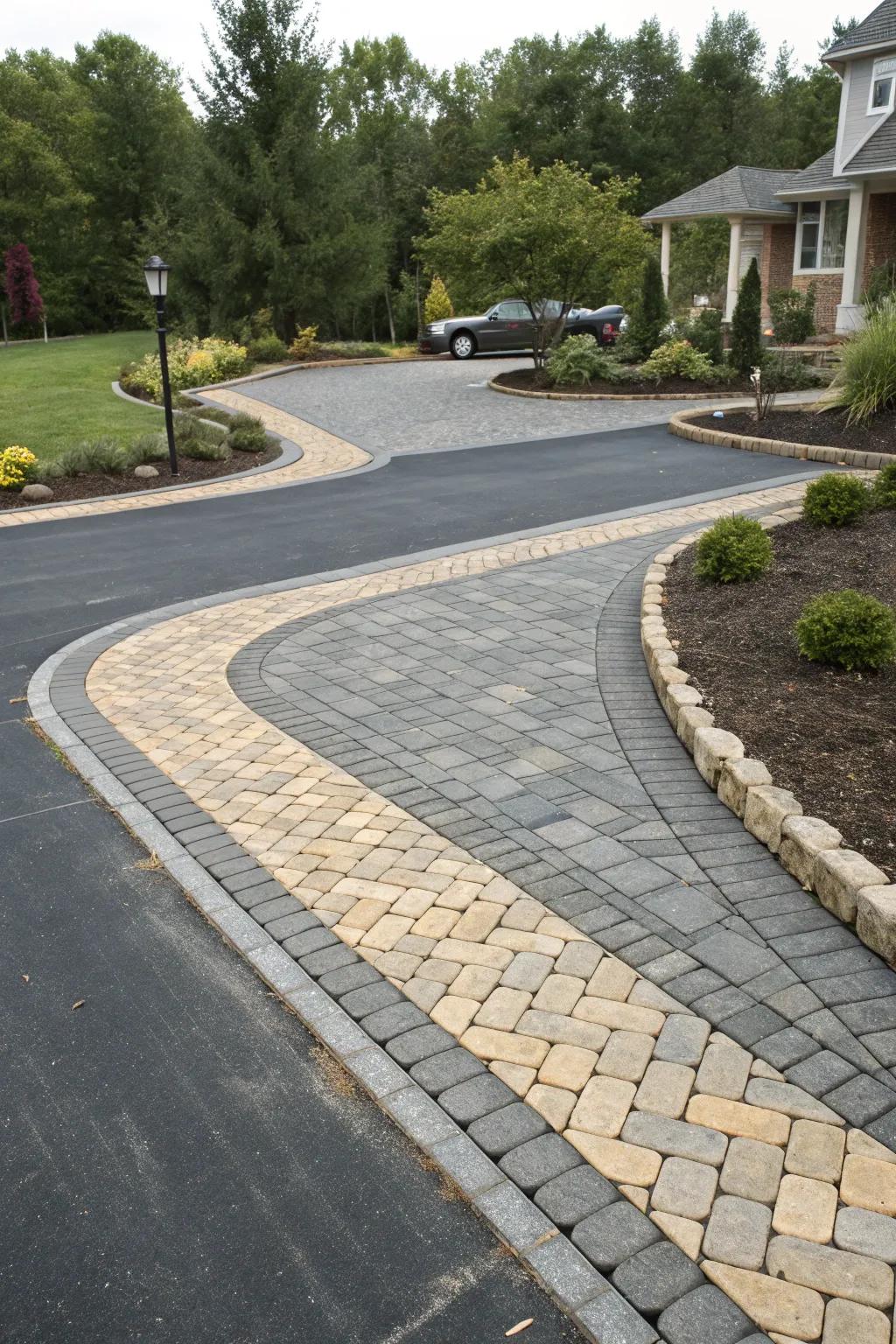 Multi-level paver frames add depth and sizing to this alive driveway.