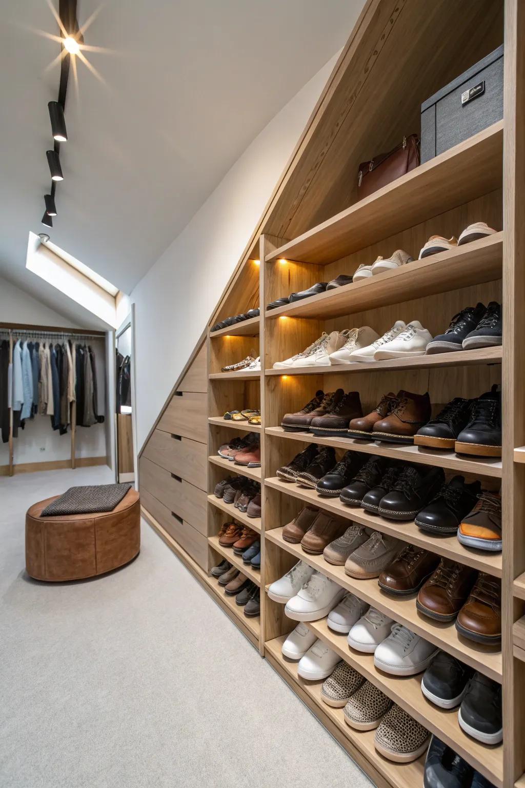 Shoe shelves maintain your collection organized and accessible.