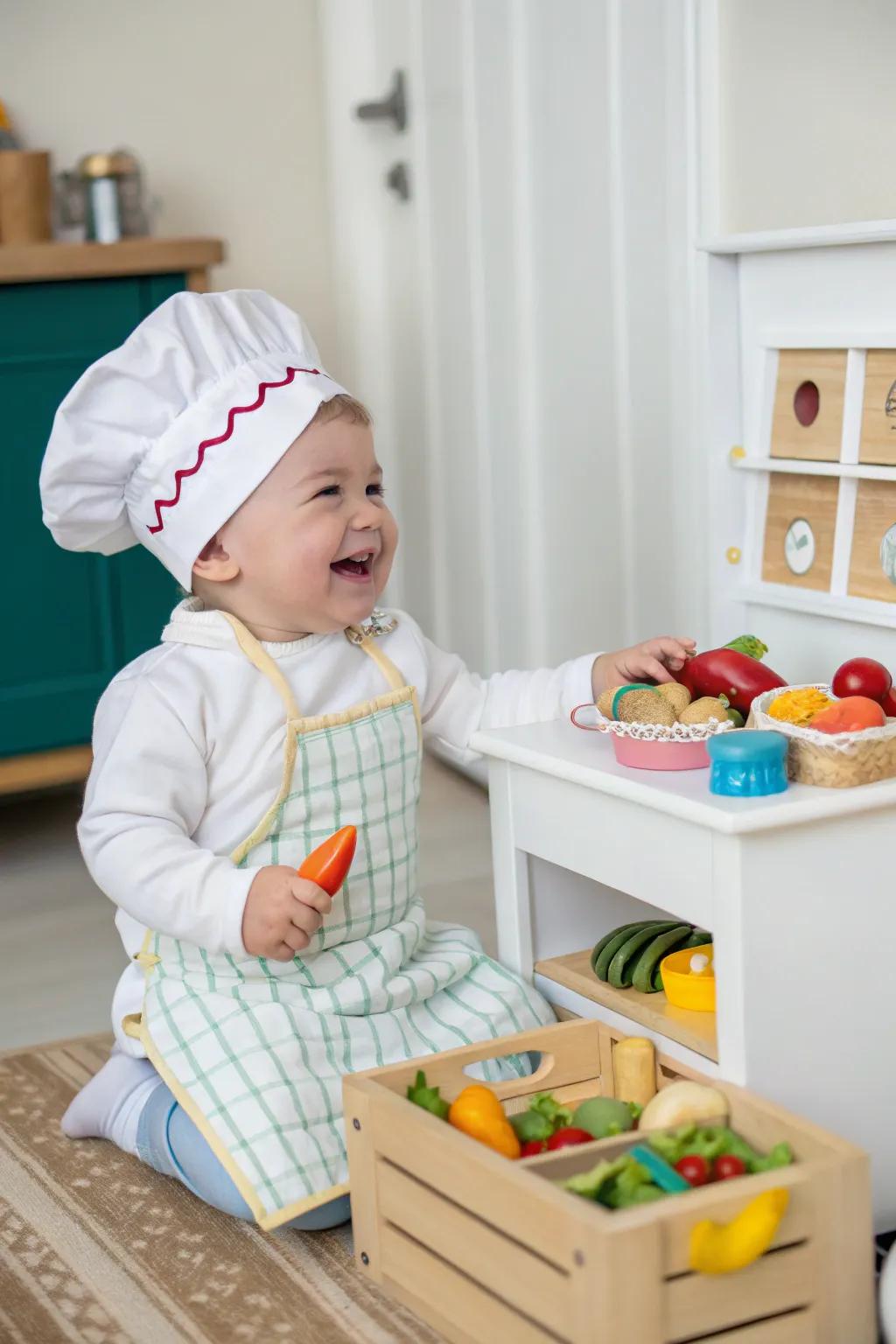 This mini culinary artist is all set to whip up some Halloween treats.
