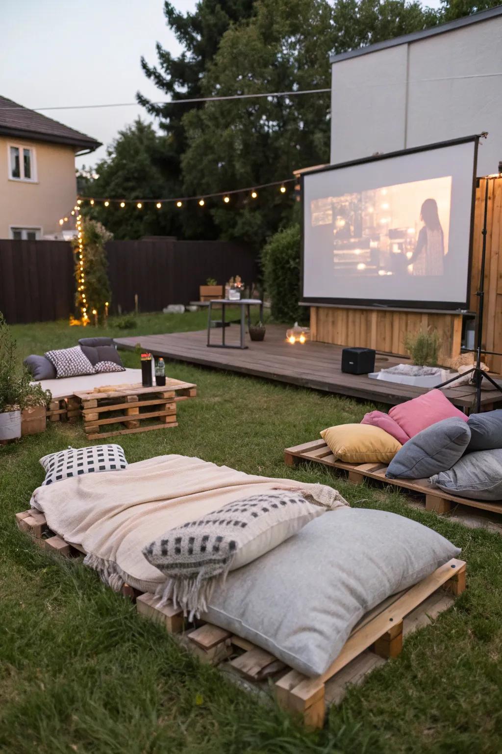 Pallet lounges offer a creative and sustainable seating solution.