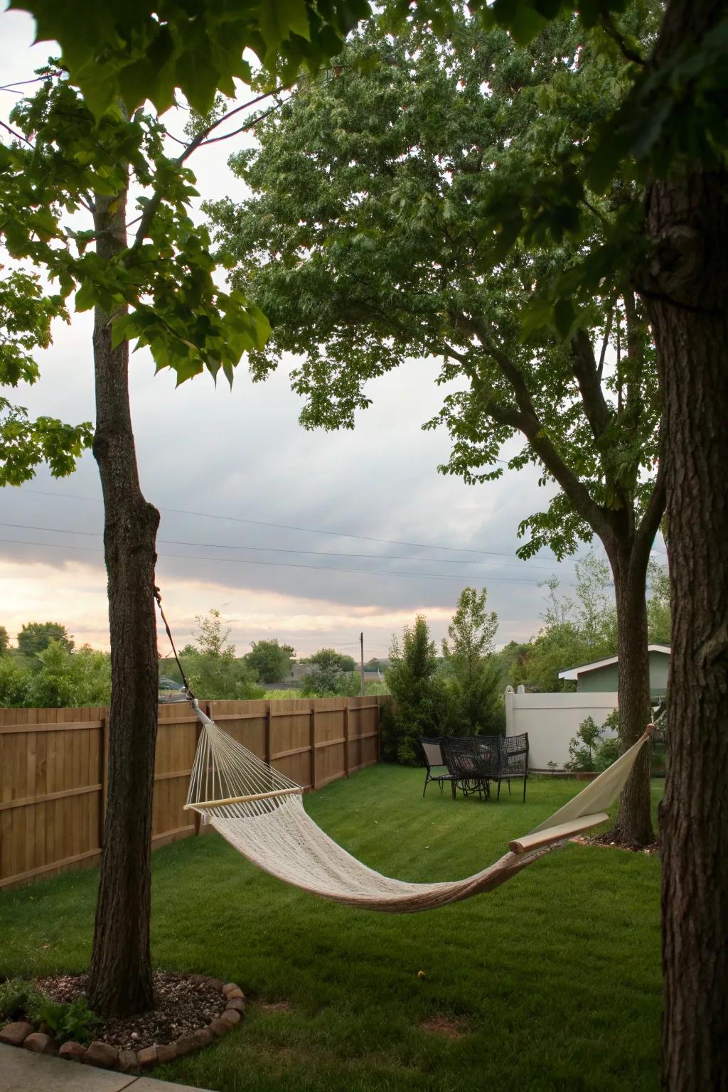 Hammocks present a serene escape for relaxation within your backyard.