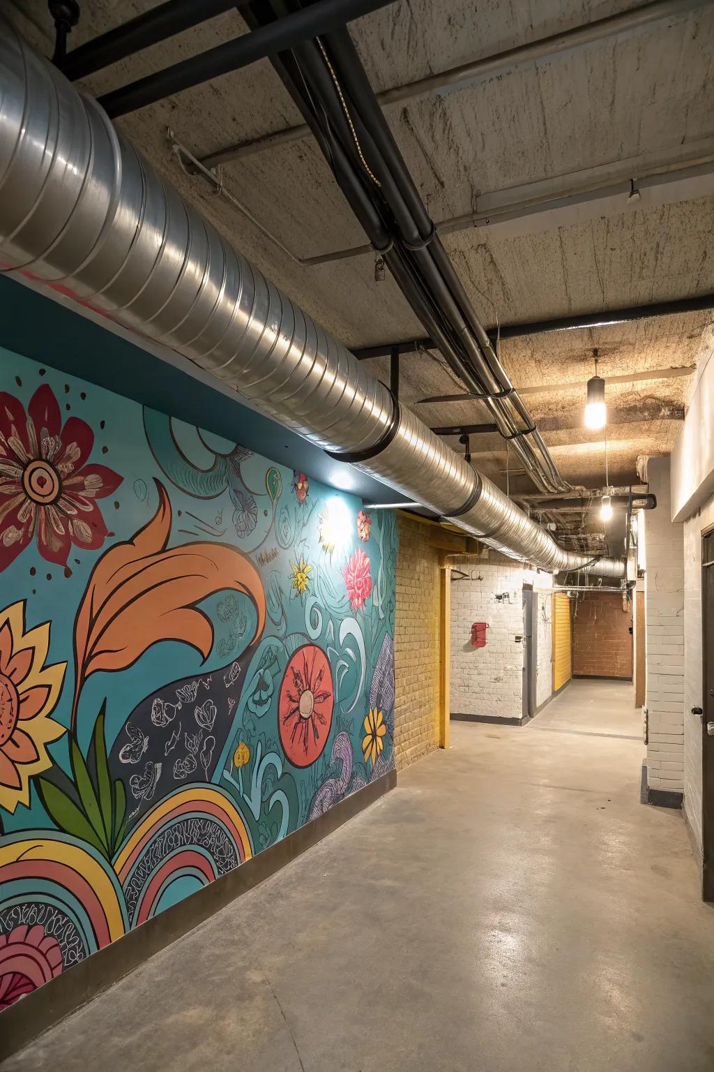Transform ductwork into an artistic feature using a bespoke mural.