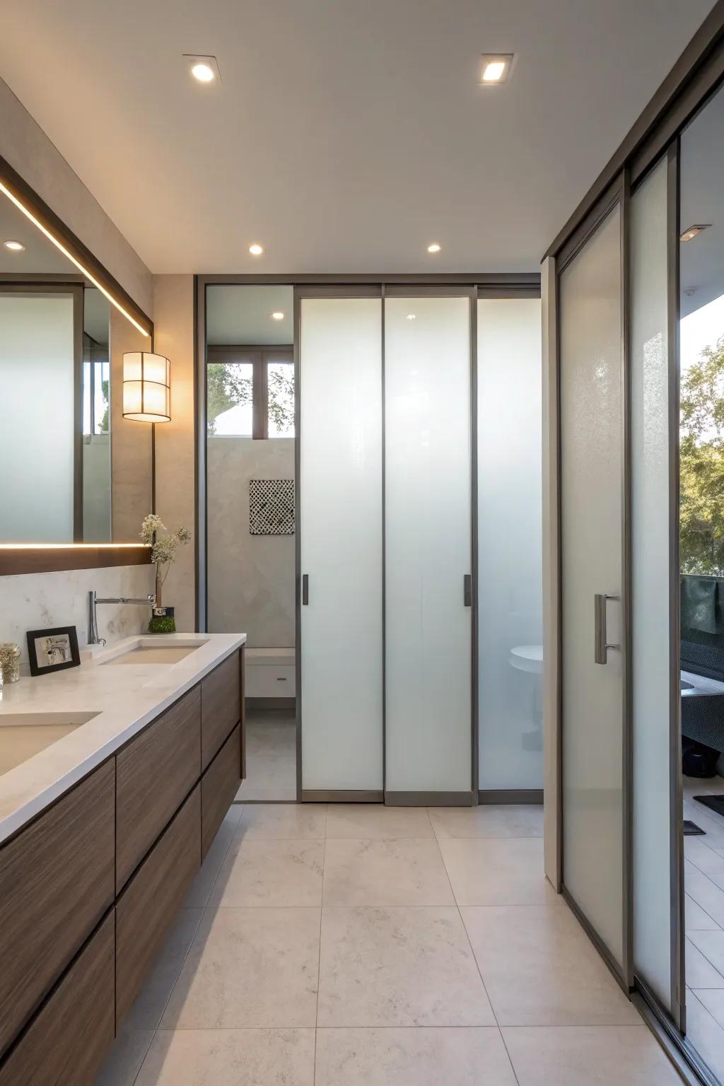 Frosted acrylic sheets offer a sleek, private option.
