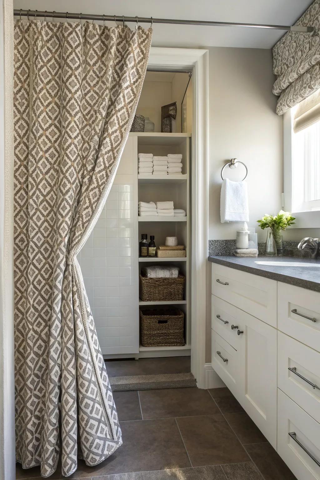 A curtain offers a balance between display and privacy.