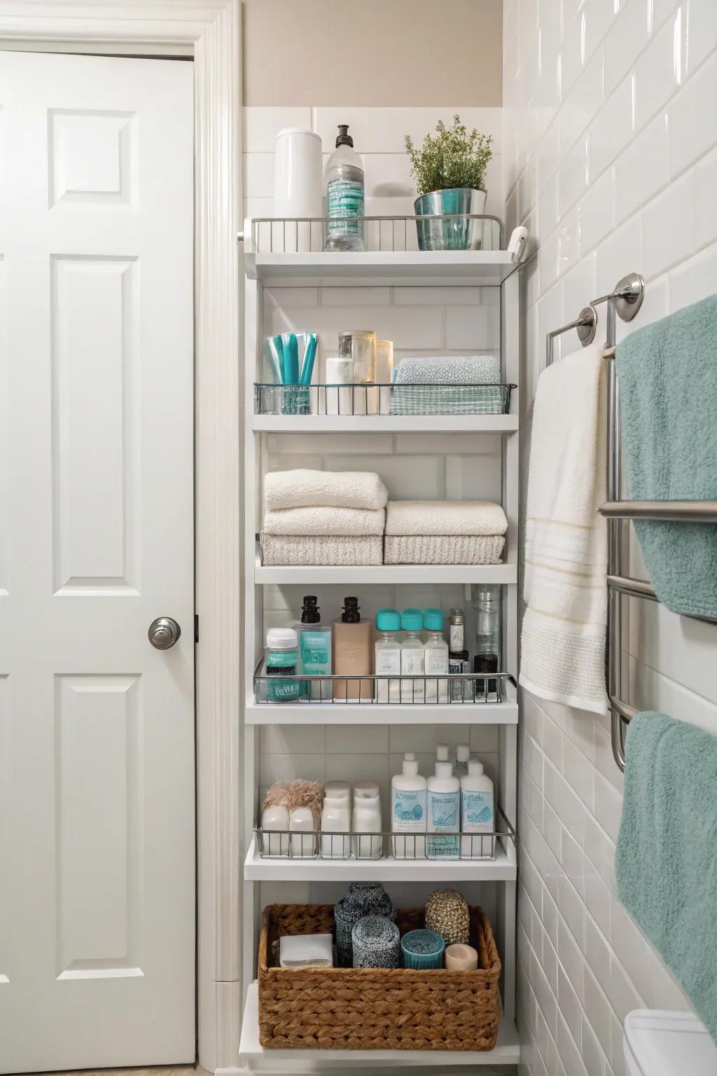 Top-of-door shelving maximizes unused space.
