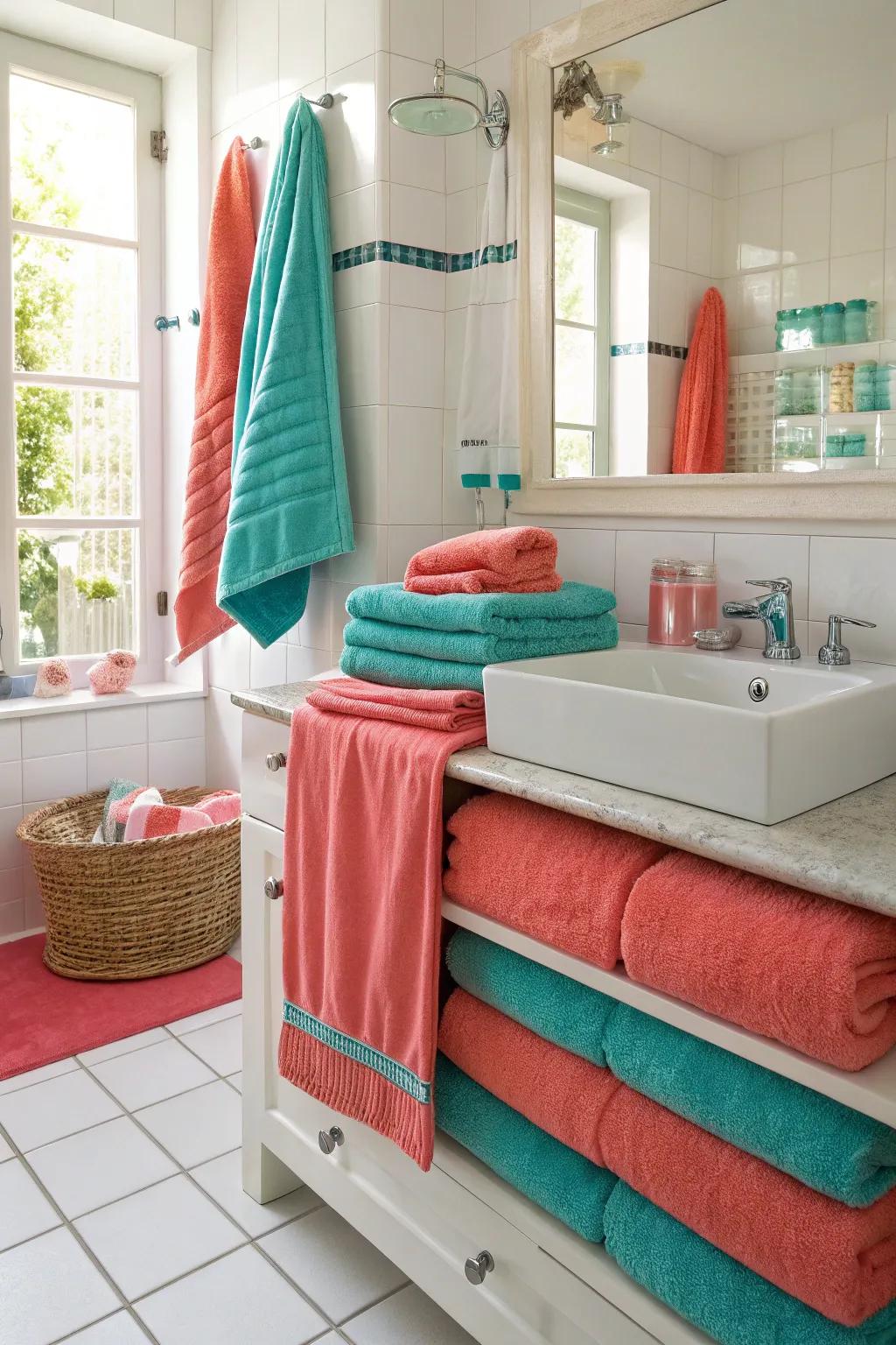 Bloom and turquoise cloths bring energy and vibrancy.