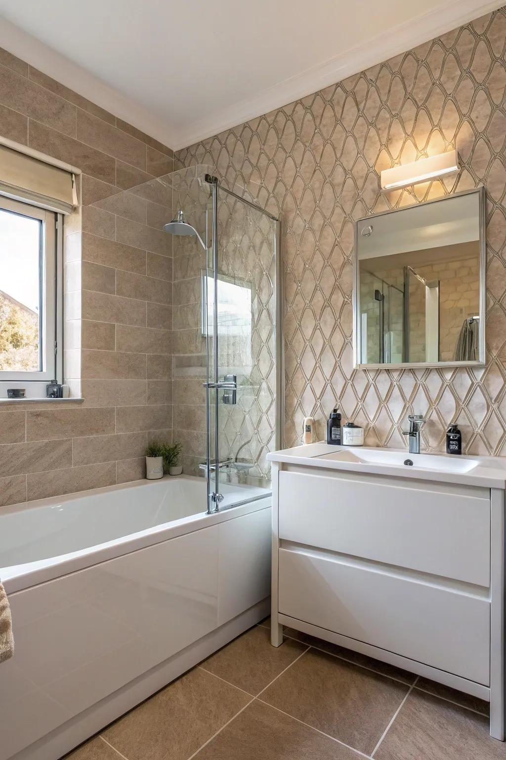 Structural details contribute beauty to restroom walls.