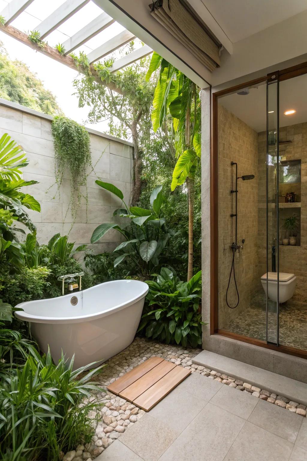 Plant life bringing a refreshing and inviting sensation to the bathroom.
