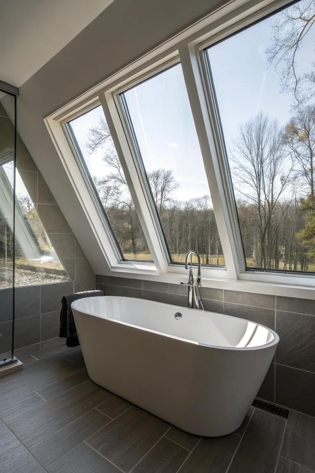 Intersecting windows capture distinct lighting angles.