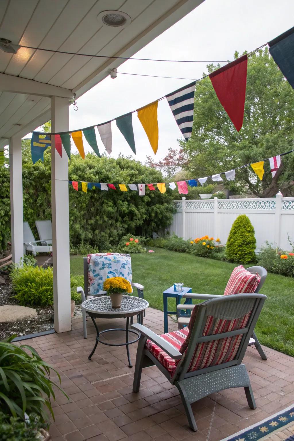 Nautical flags add a maritime theme and vibrant color to outdoor spaces.
