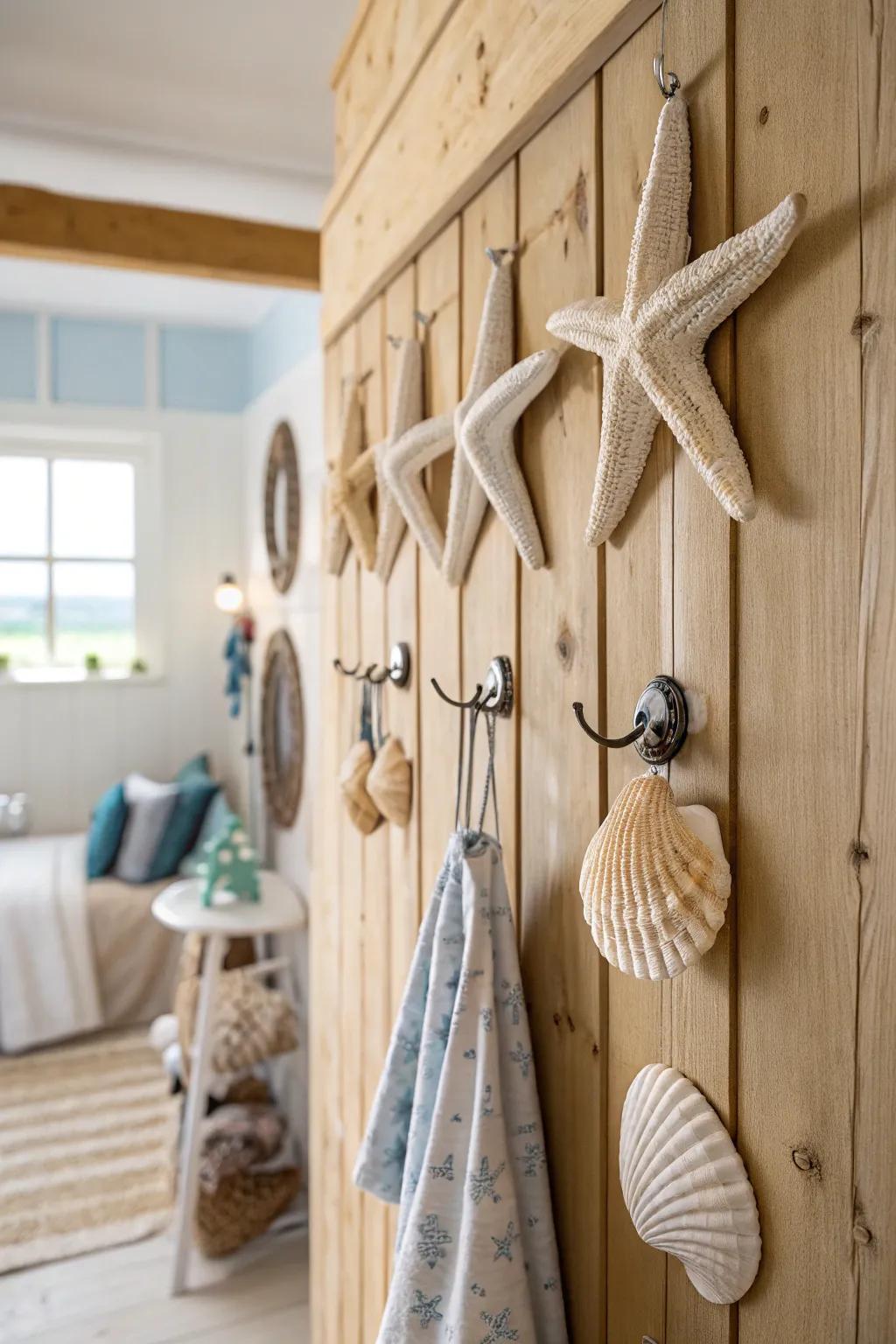 Append beach allure using functional coastal wall hangers.