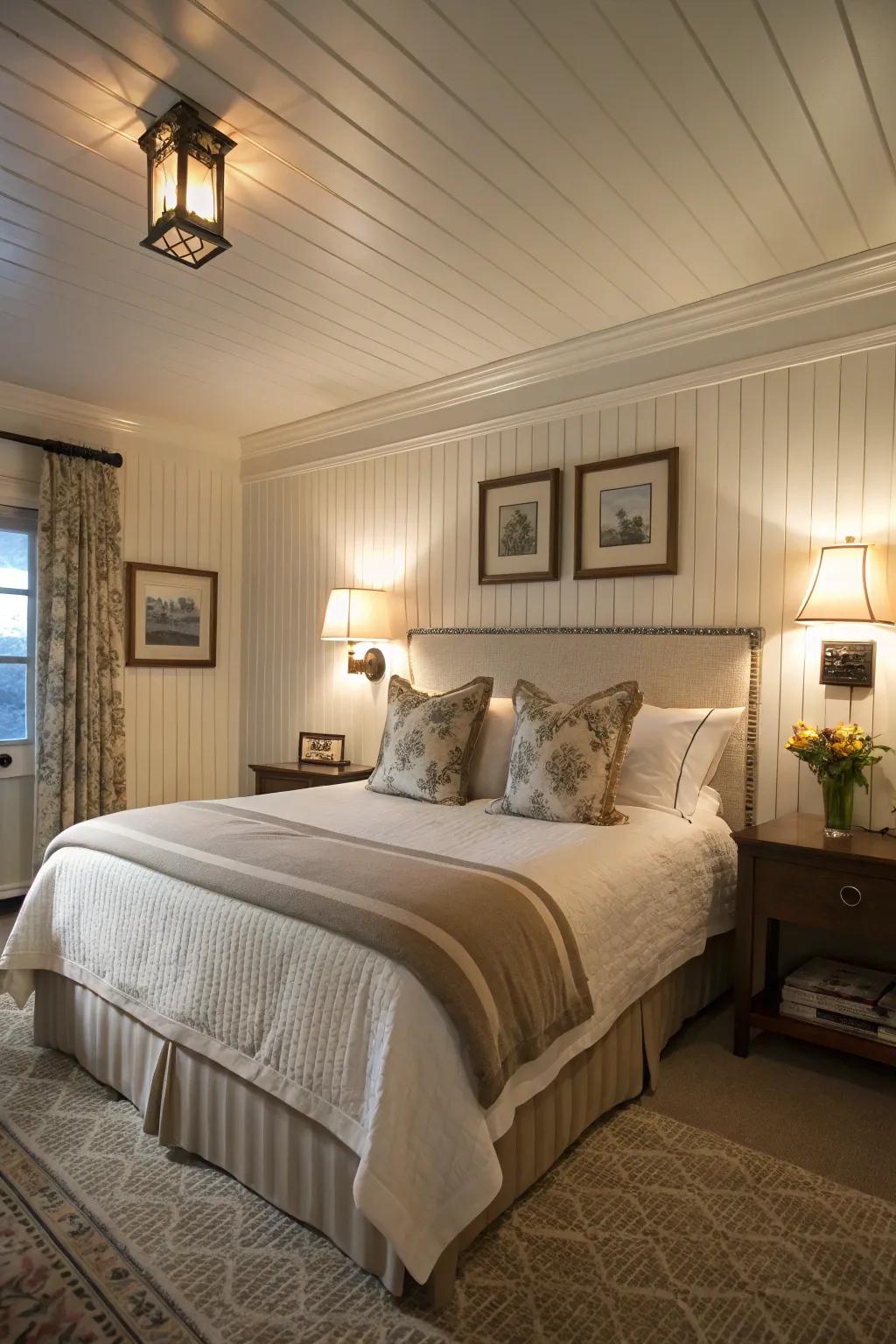 A glamorous guest space with snug planking accents.