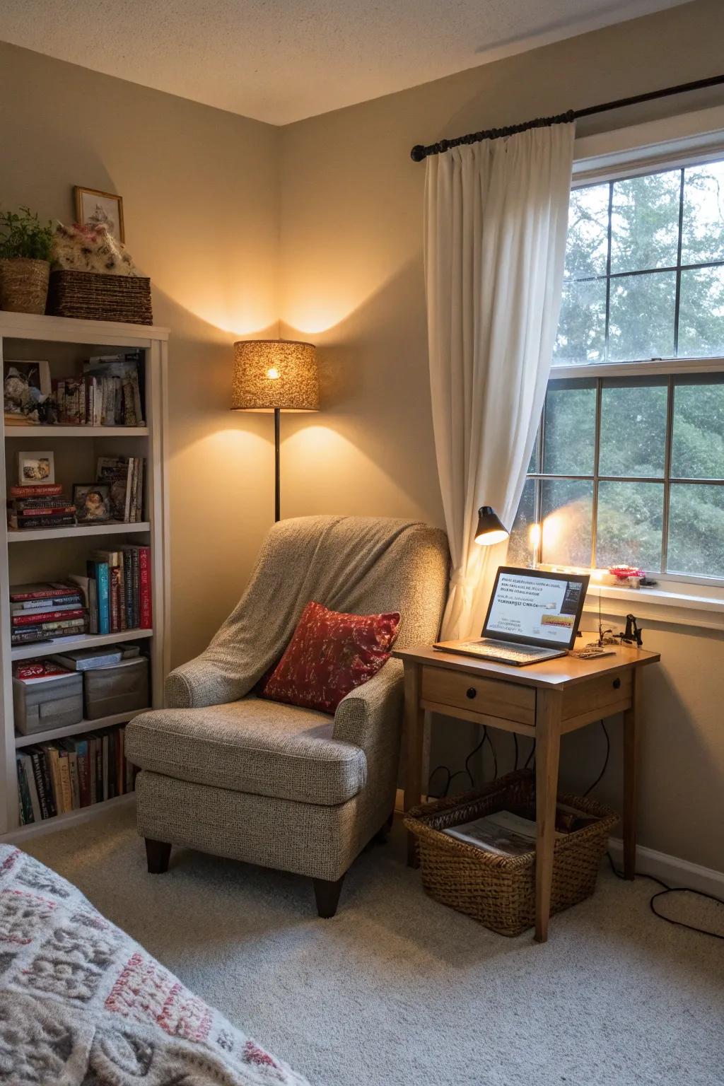 A flexible bedroom nook that easily fits various needs.
