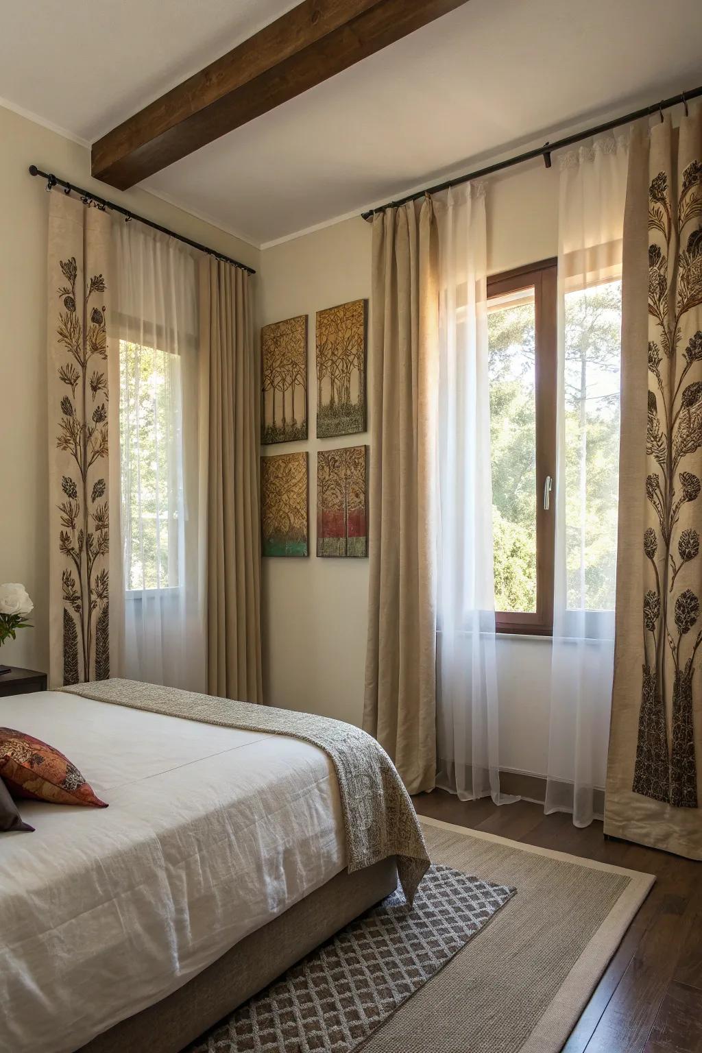 Visual height creates the illusion of a more spacious bedroom.
