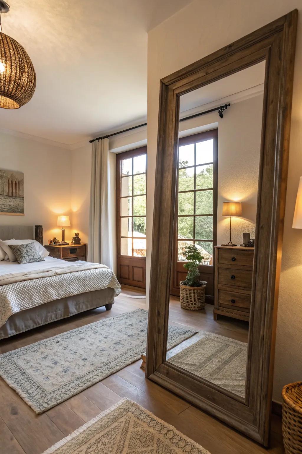 Mirrors can expand and brighten your bedroom.