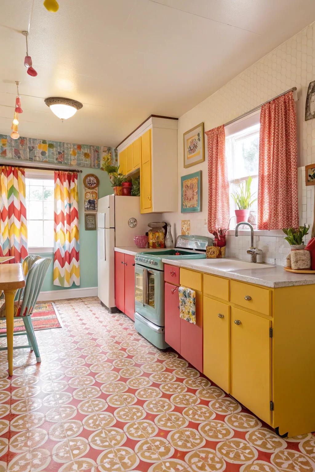 Linoleum adds a colorful, dynamic touch.
