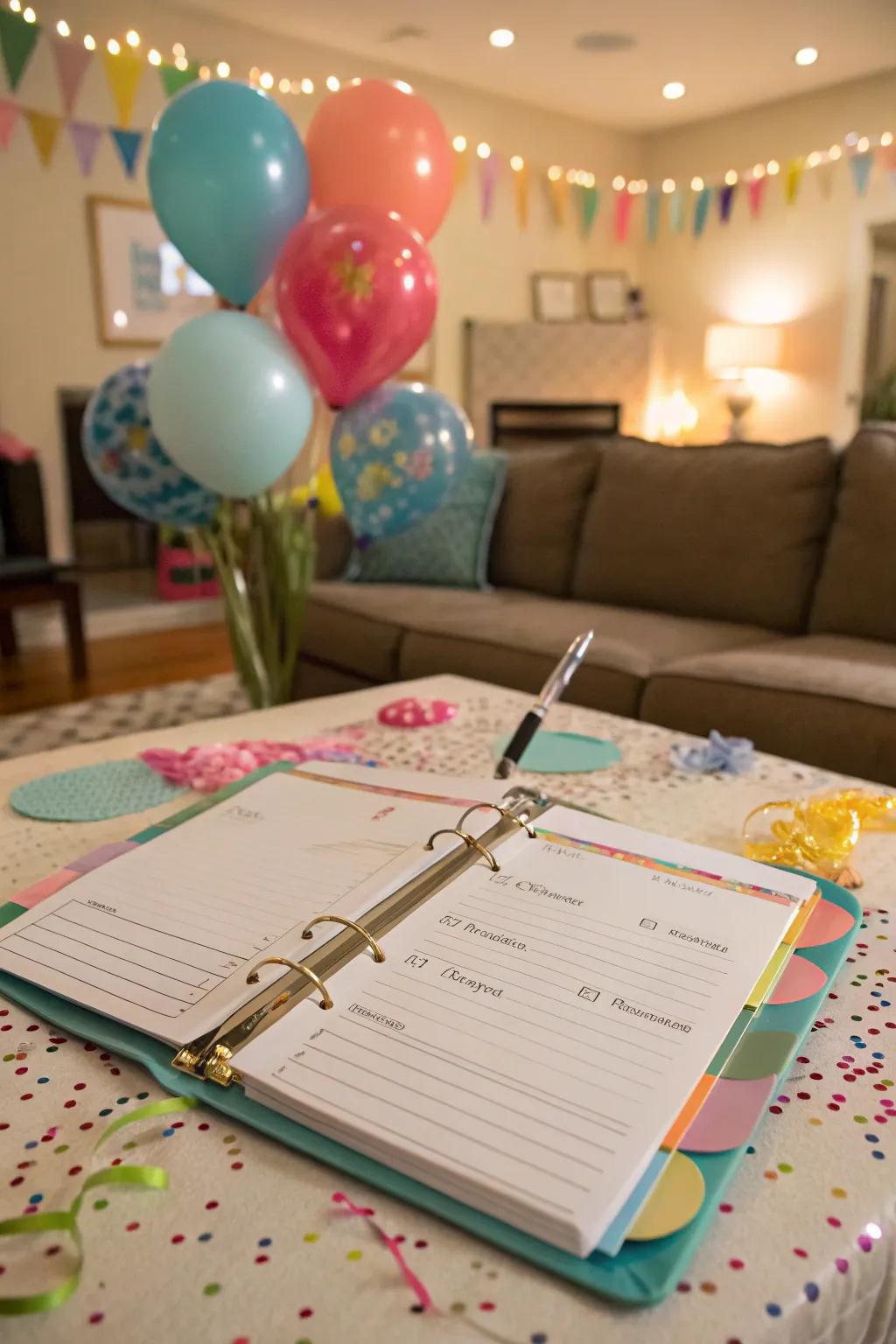 Party planning binder for seamless celebrations.