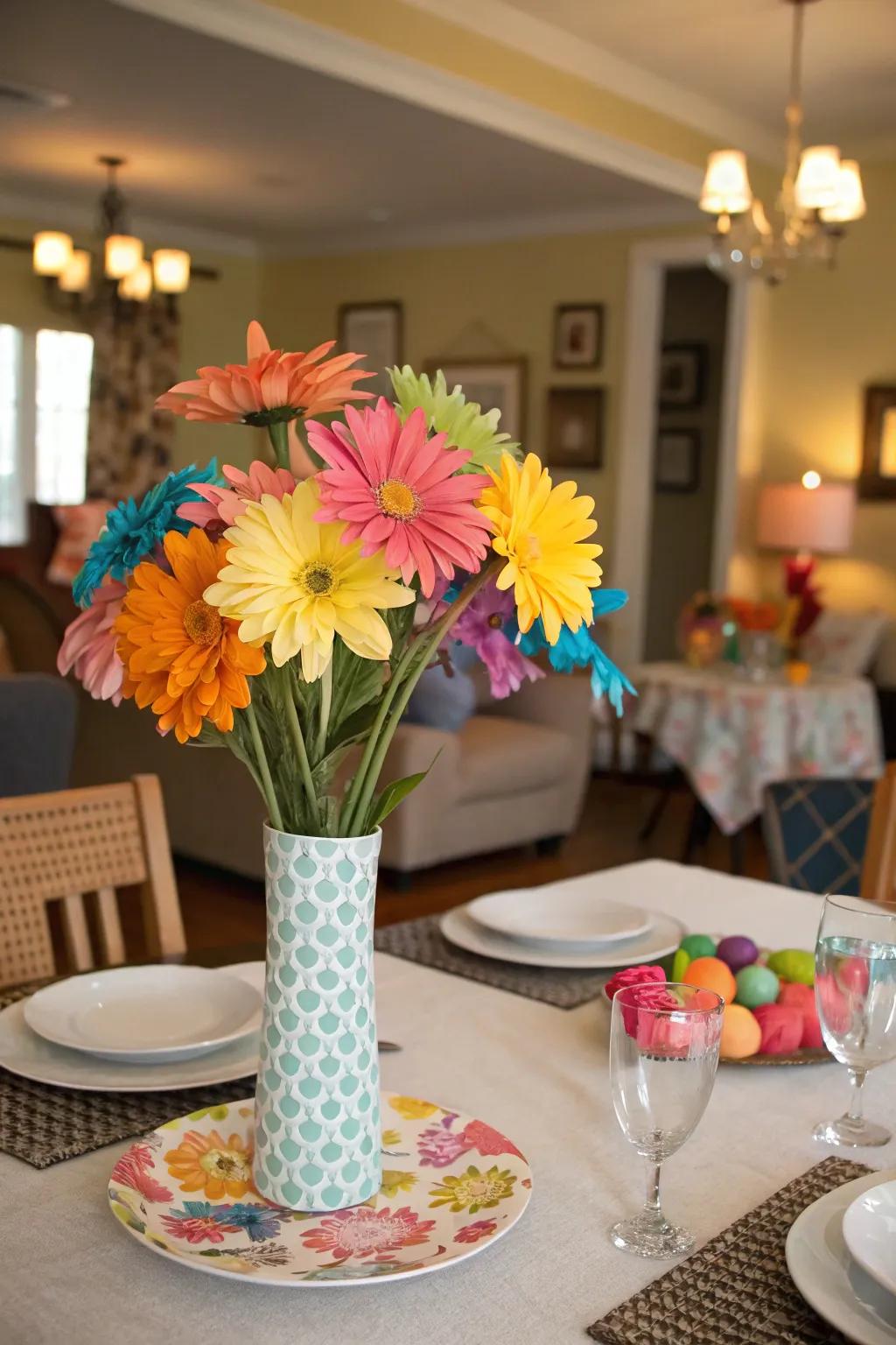 Colorful sheet flowers bring a pop of color to any table.