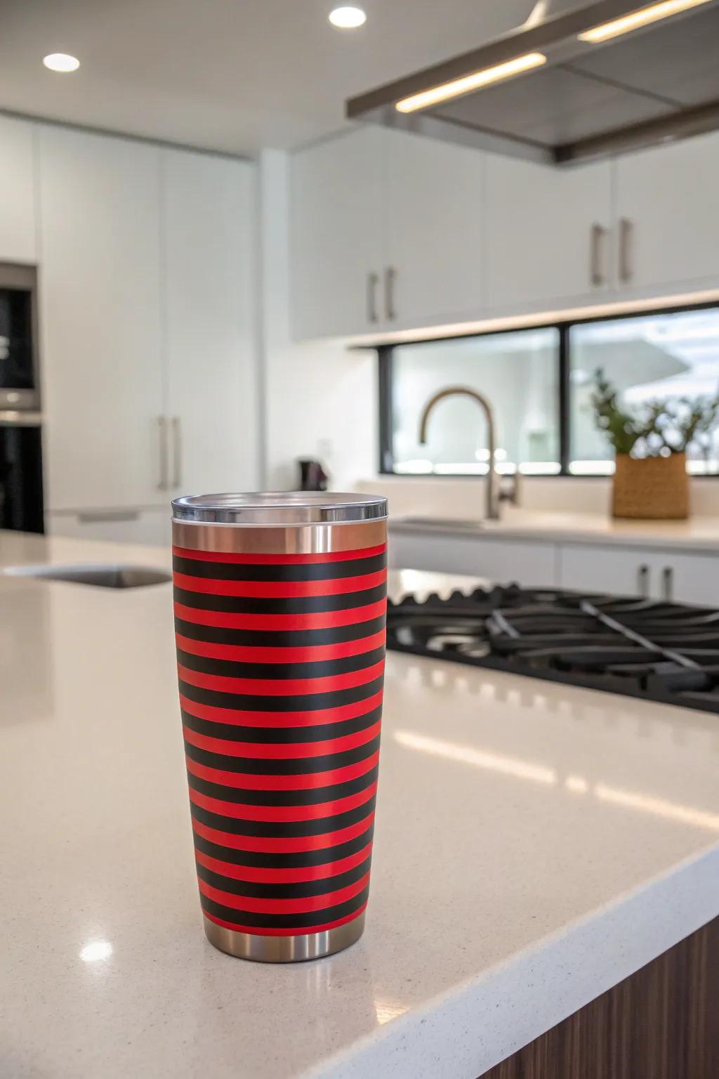 Striking red and black stripes for a clean and classic look.