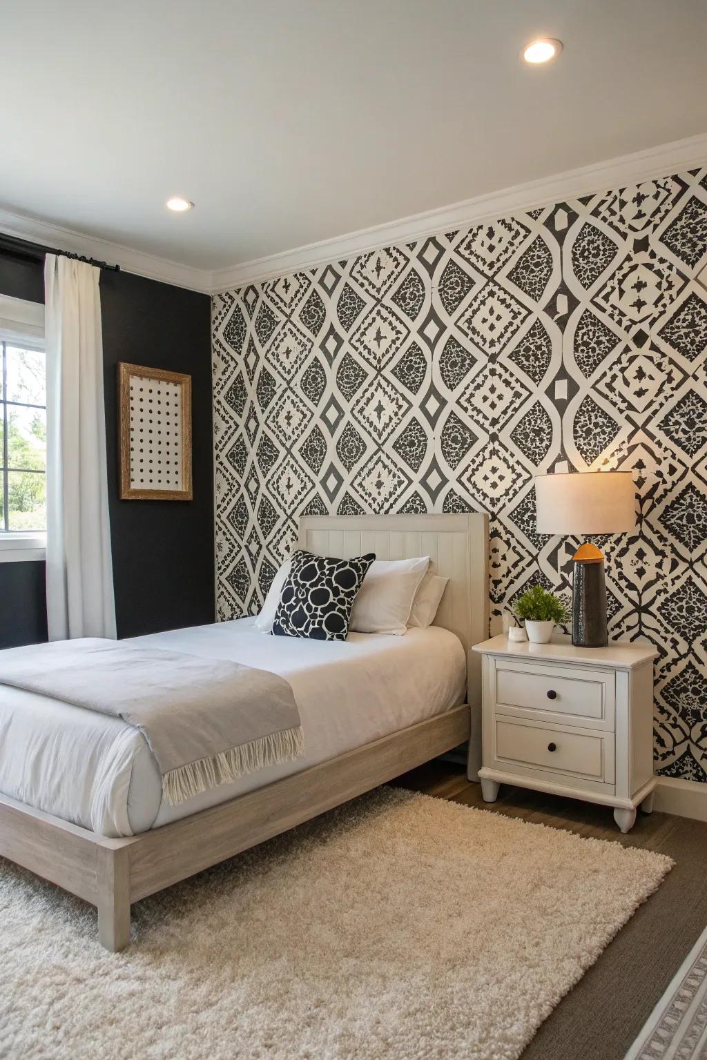 A contemporary two-tone theme establishes a serene and stylish retreat.