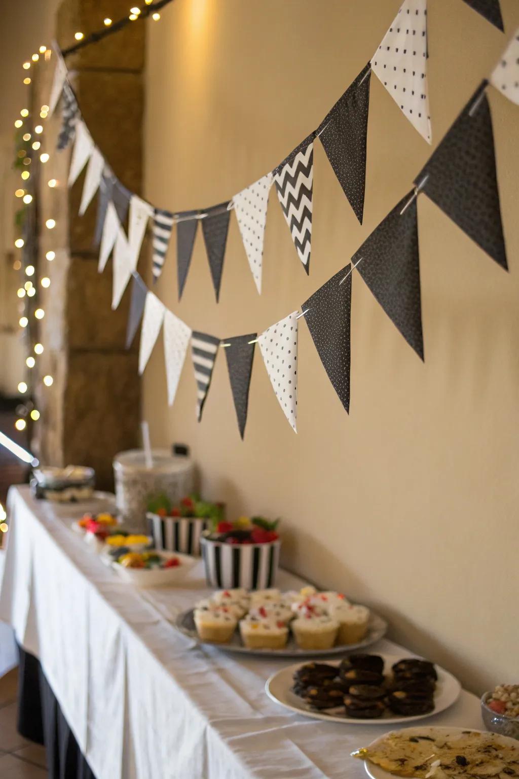 Handmade miniature pennants introduce a personal and charming touch.
