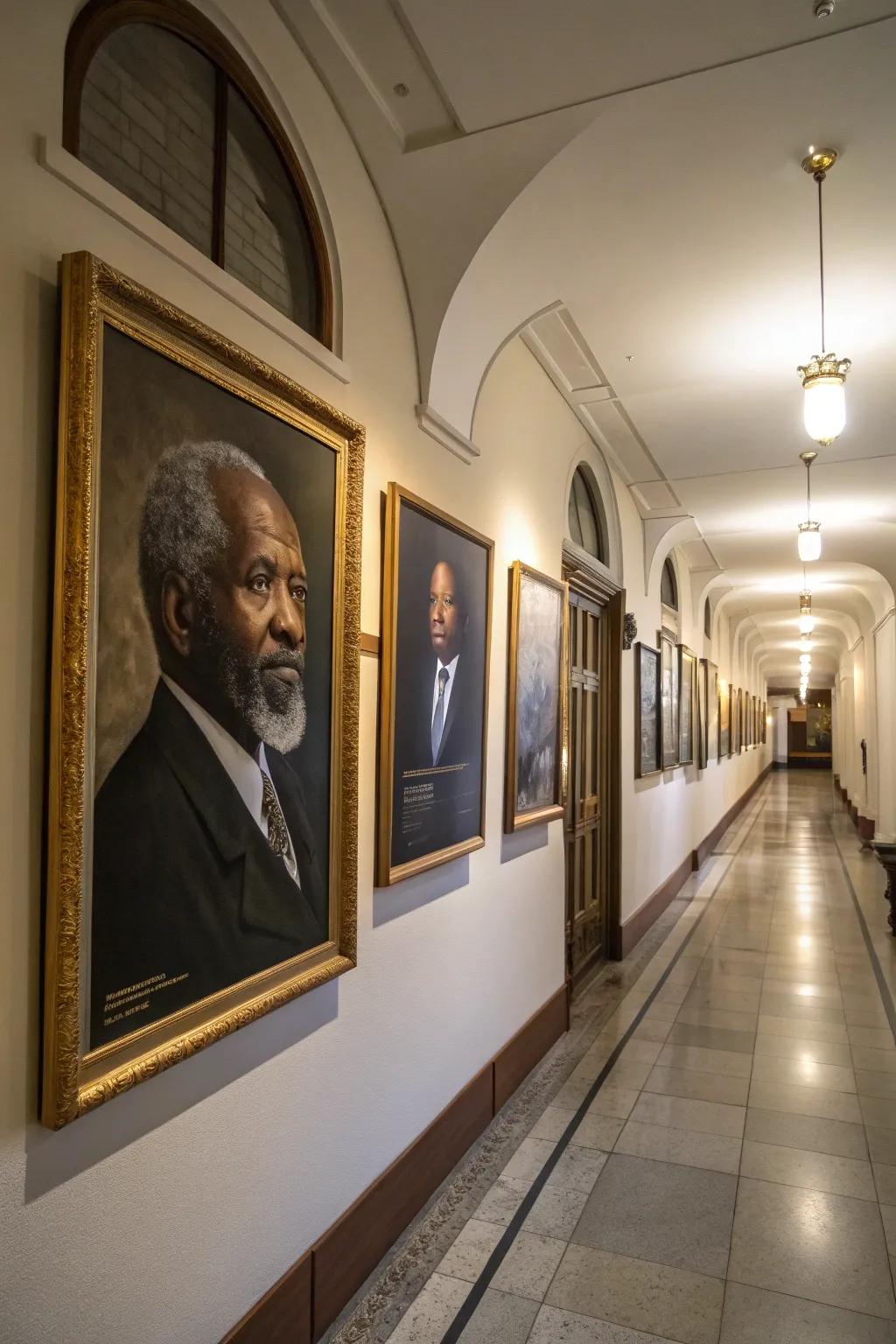 Portraits of groundbreakers serve as daily reminders of excellence.