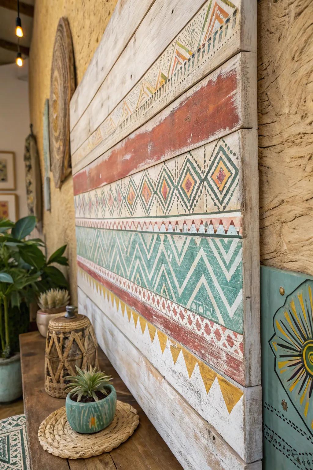 A boho painting that uses texture to elevate its visual and tactile appeal.
