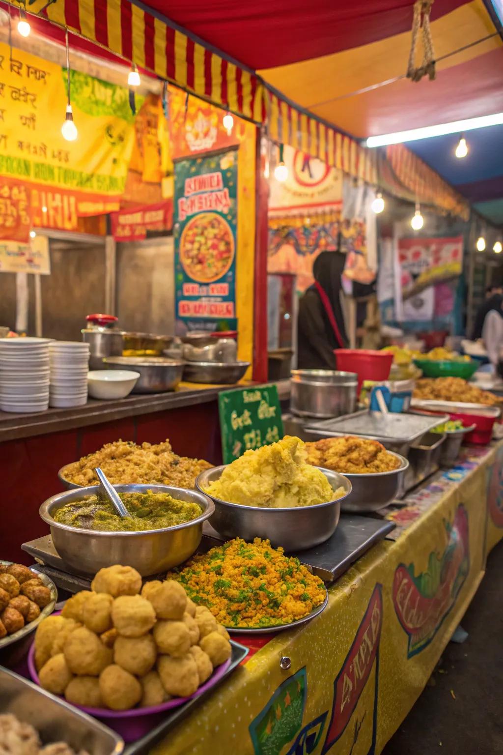 Indulge in the vibrant flavors at a spicy chaat station.
