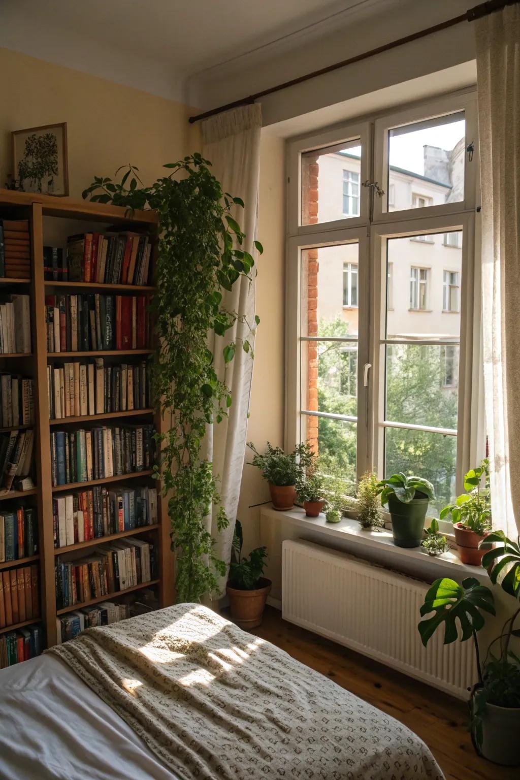 A picturesque bookcase design framing the window beautifully.