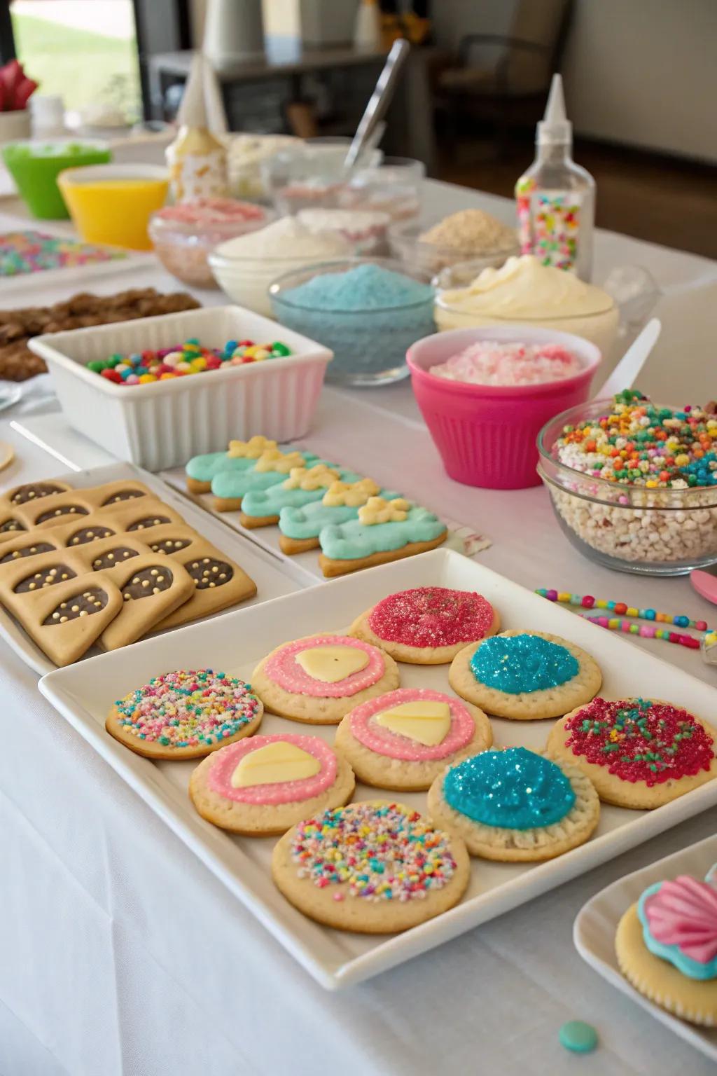 A biscuit ornamentation activity setting enhanced with a selection of decorations.