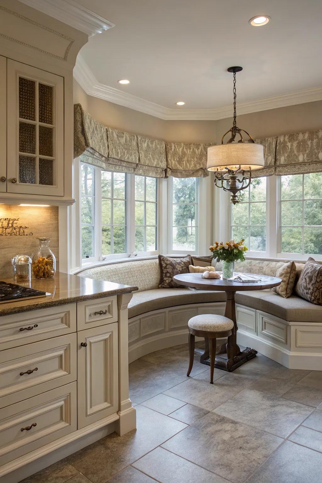 Embrace architectural features using a curved bench.