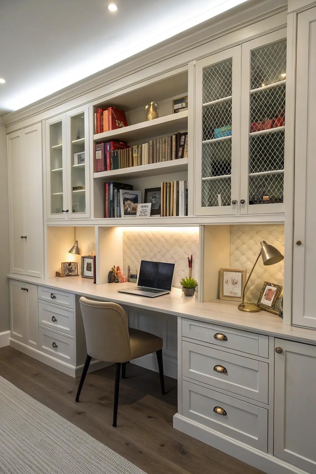 A desk with smart storage solutions for the best organization.
