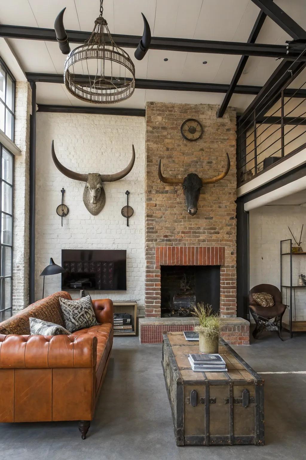 To create industrial charm, combine horns with metal.