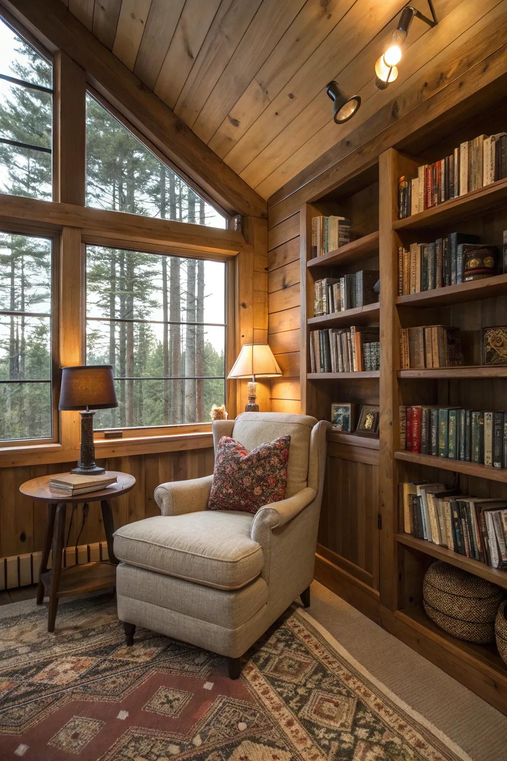 A cozy nook is ideal for rest and retreat in a cabin.