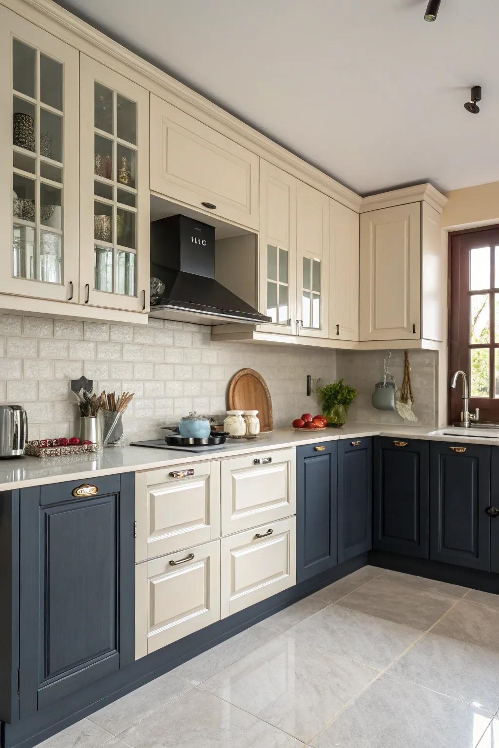 Dual-tone cabinets add compelling visual curiosity.