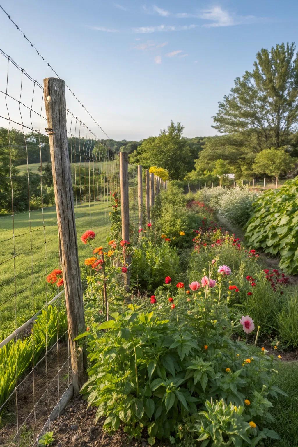 Eco-friendly cable fence in a sustainable garden