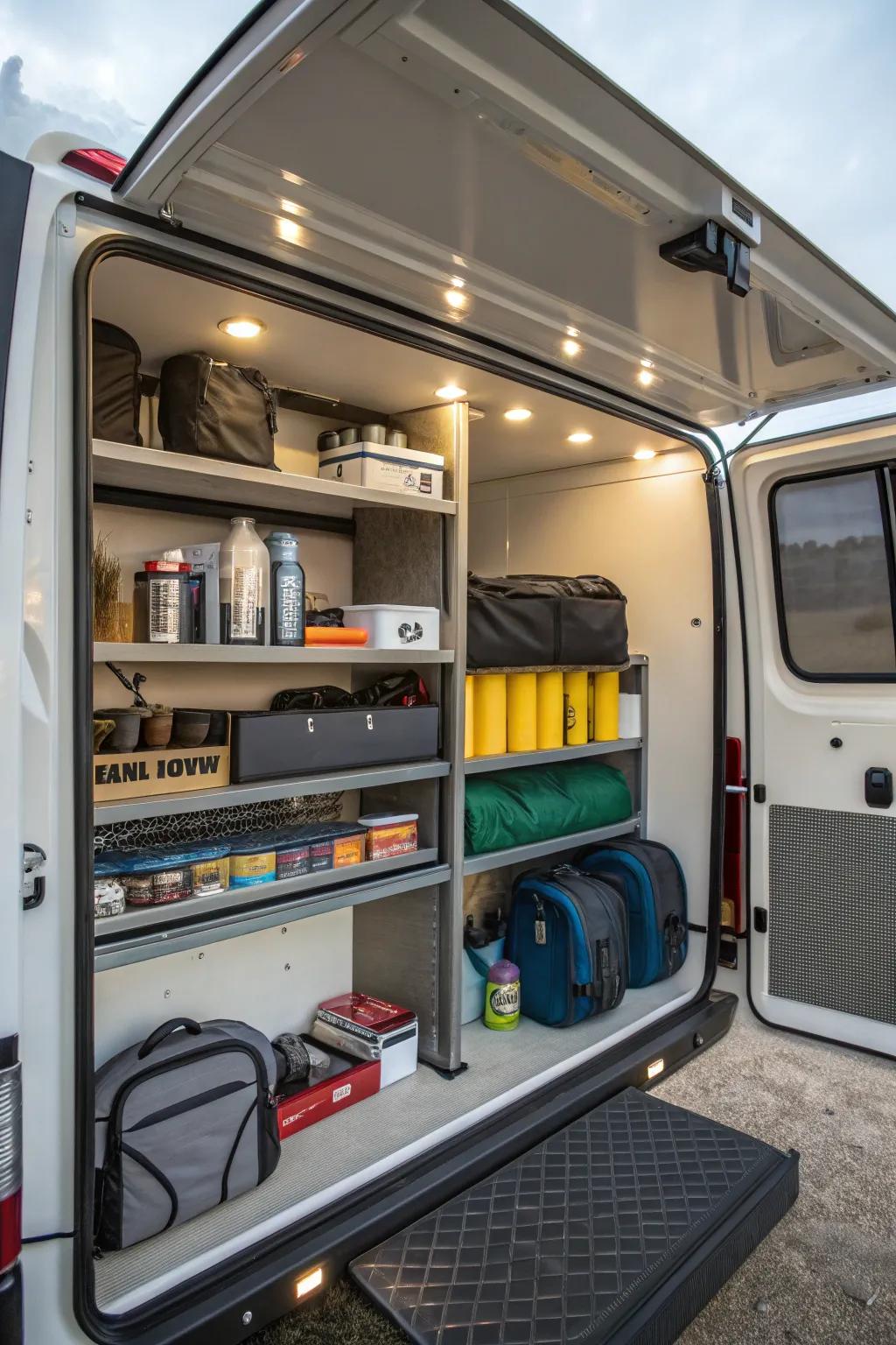 Custom shelving fitted perfectly to your camper's dimensions.