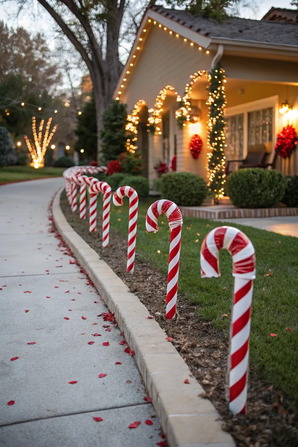 Sweet stick borders bring a festive touch to walkways.