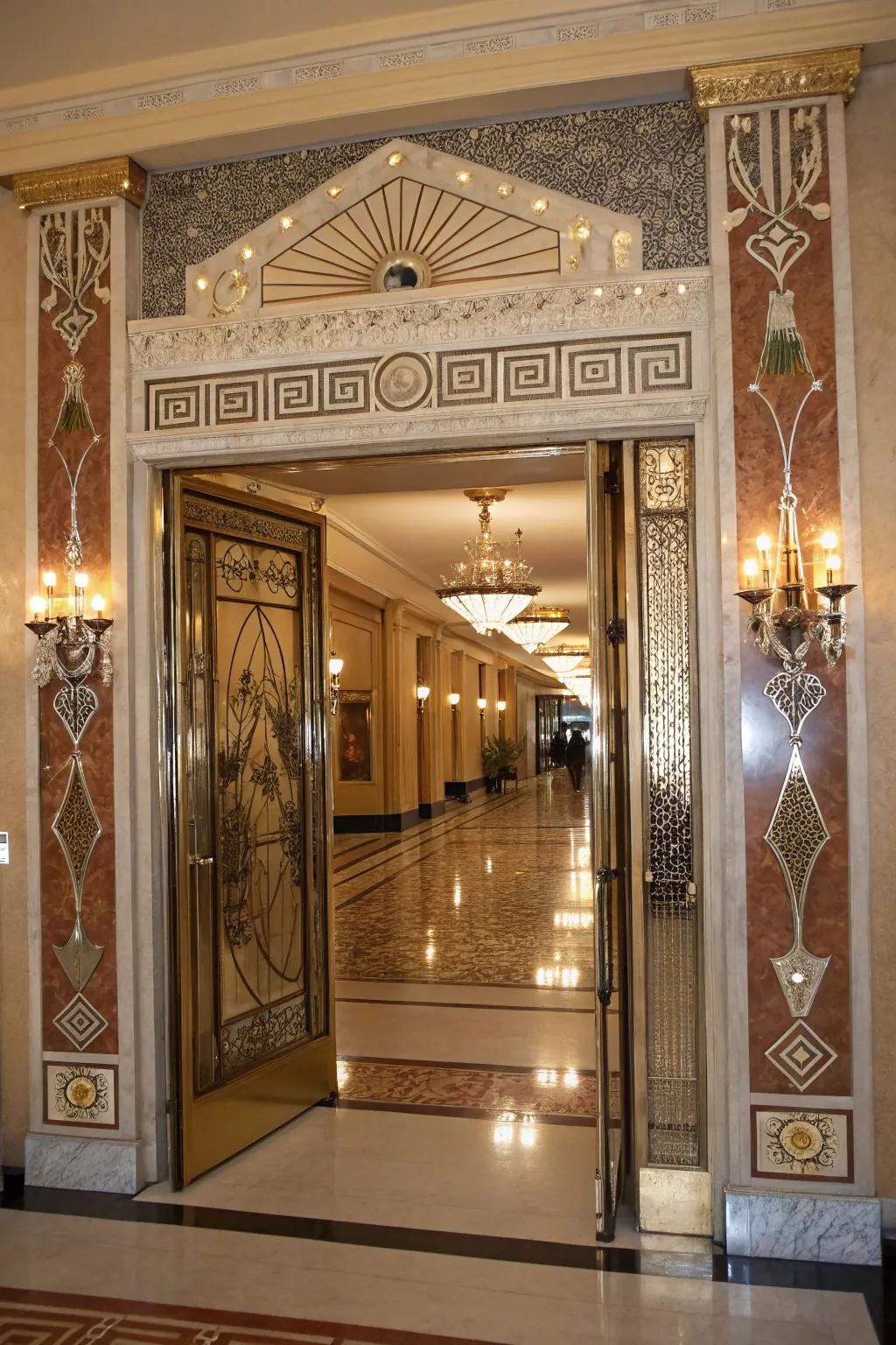 Streamline Moderne inspirations inject allure into door frames.