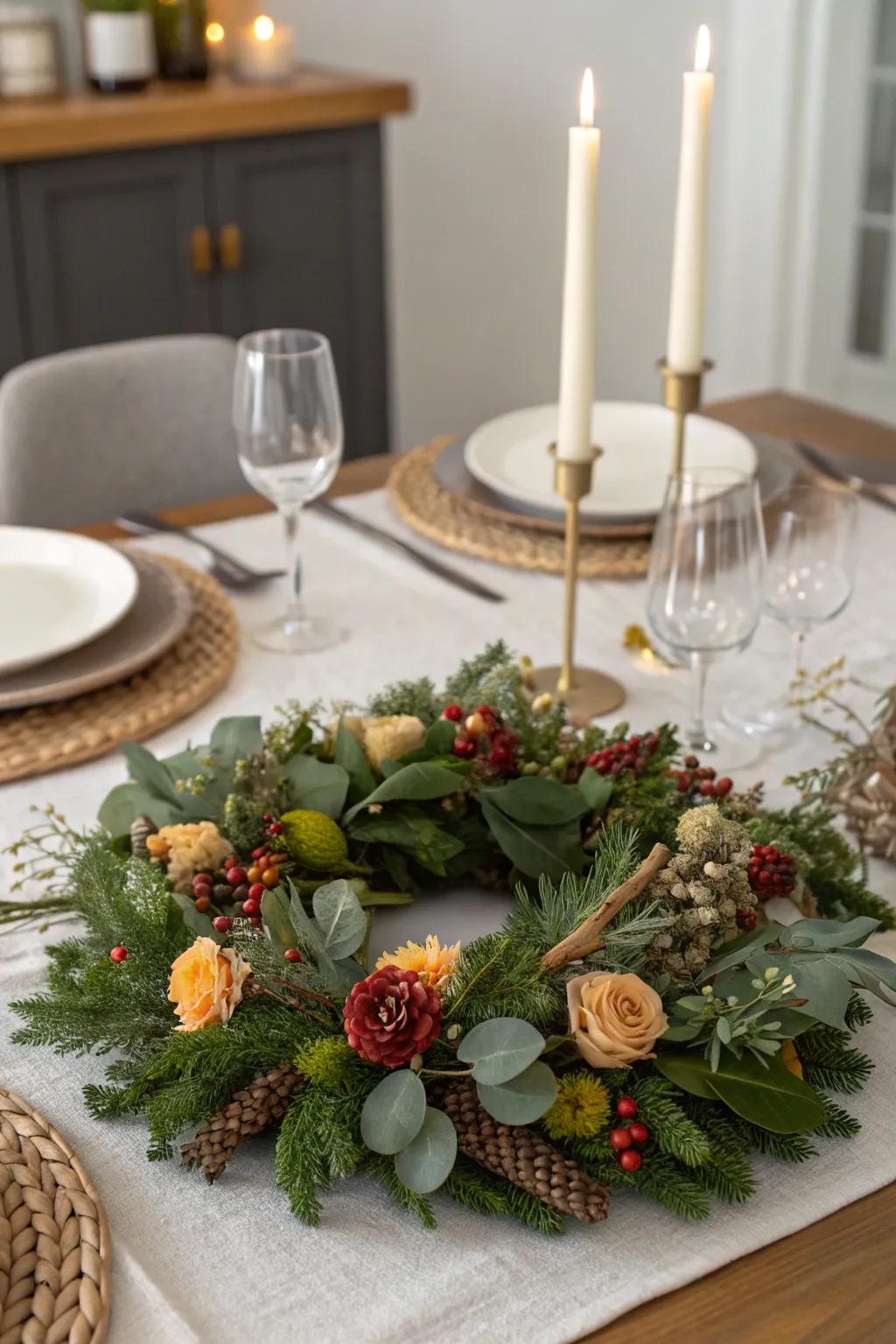 Seasonal chaplets present a distinctive table centerpiece.