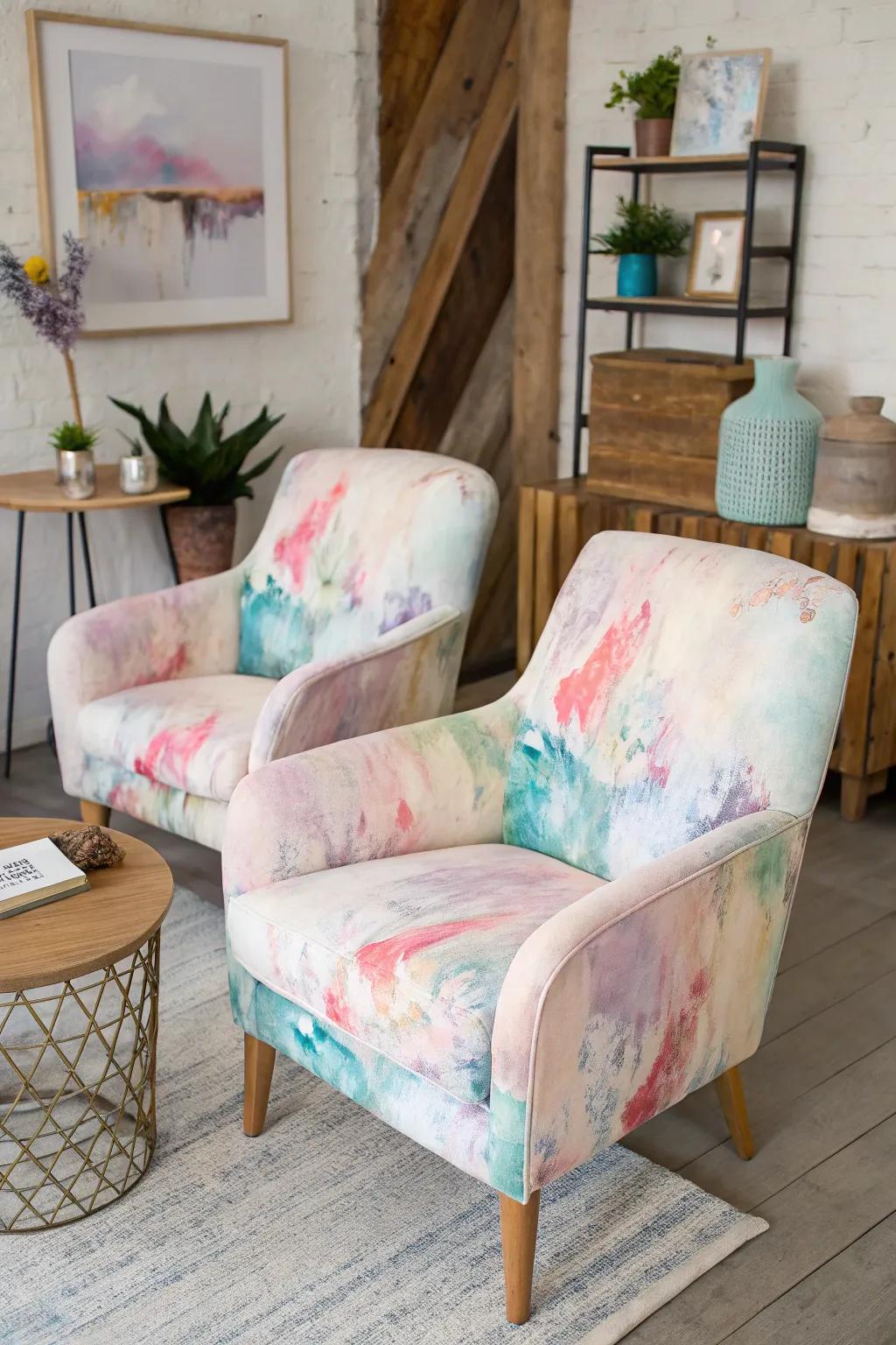 Art-inspired textiles can transform your chairs into masterpieces.