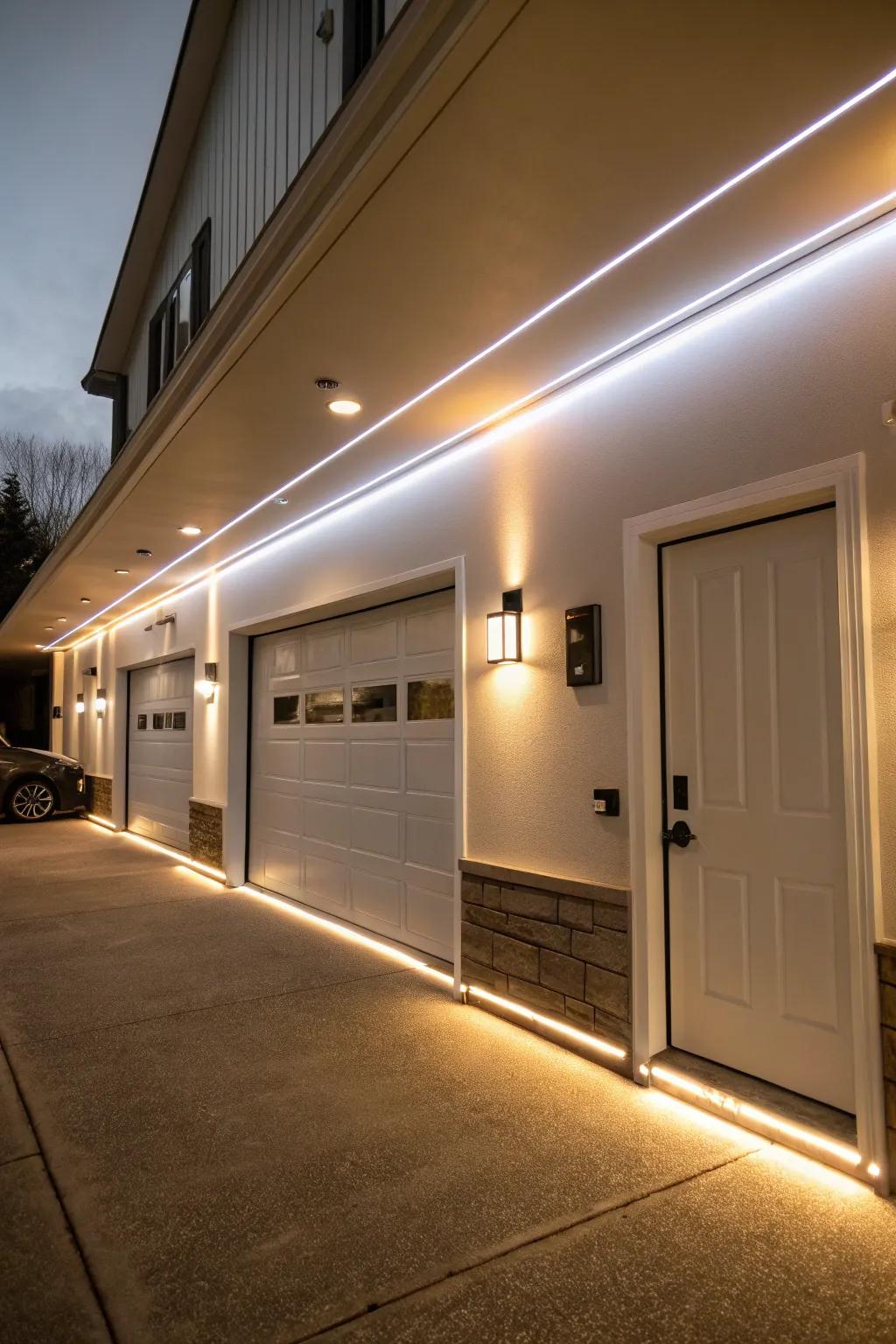 LED illumination elevates the design and function of garage walls.