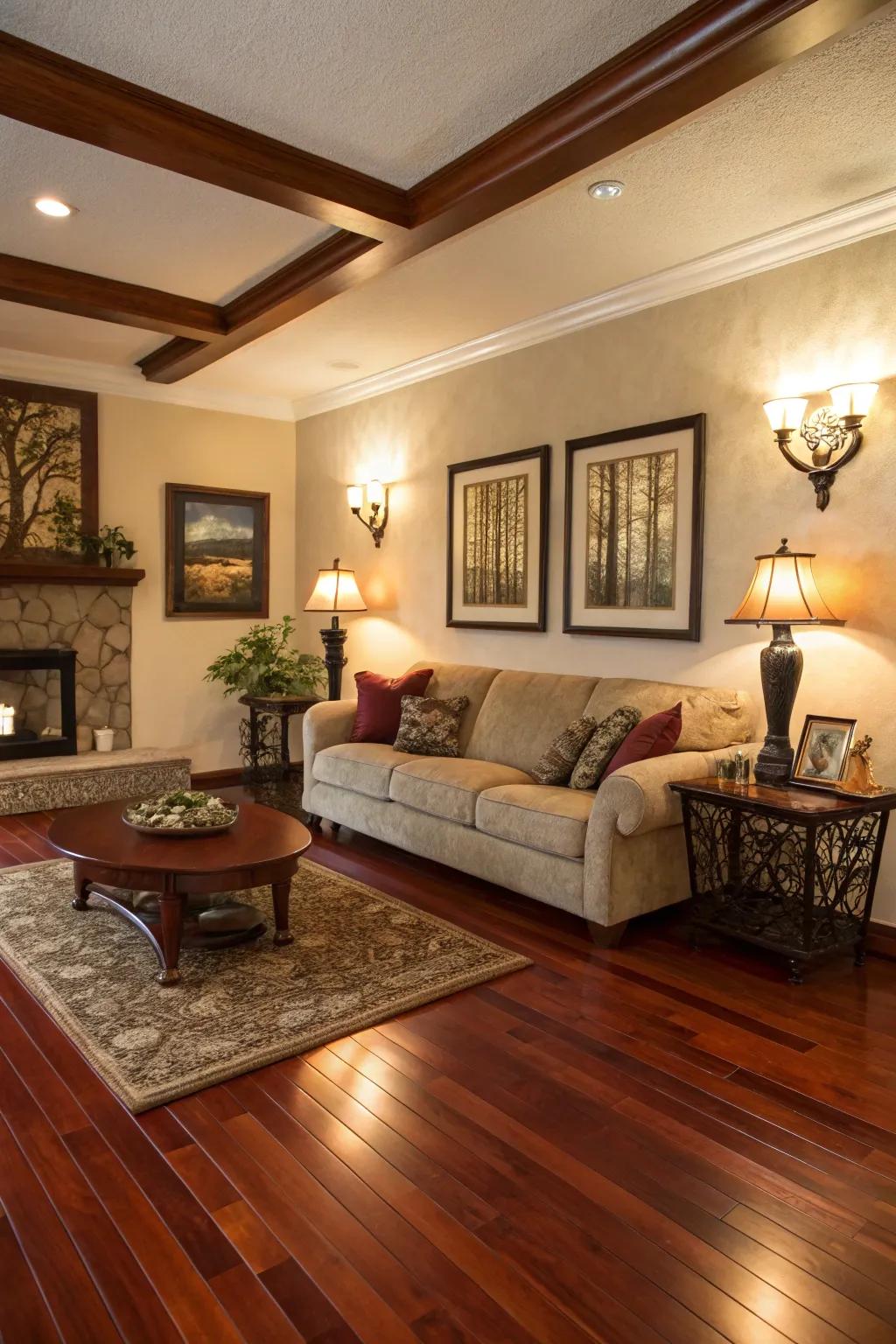 Art pieces connect the room’s visual components.